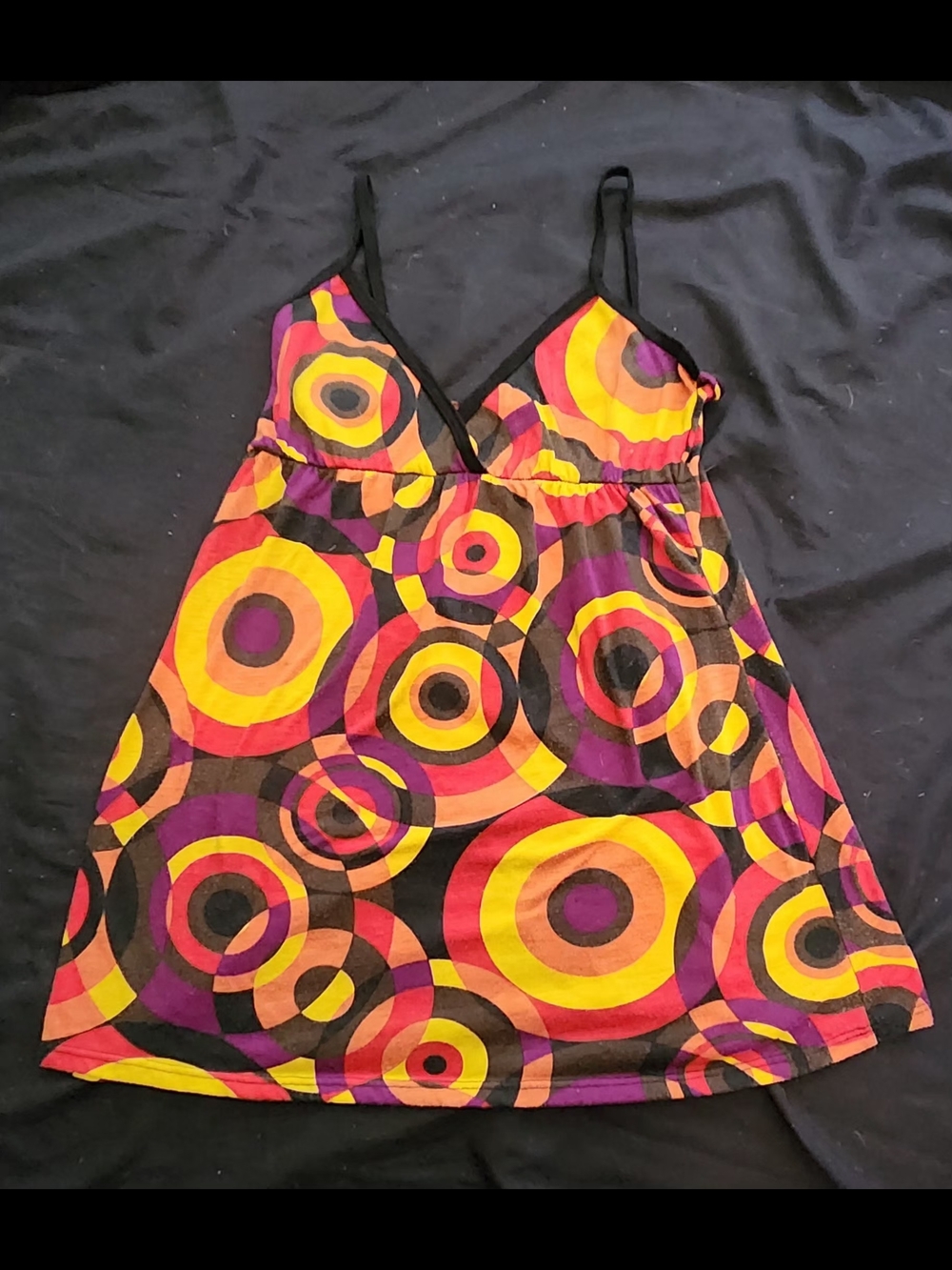 Max Rave Retro Ring Print Tank Dress in Yellow, Purple & Black